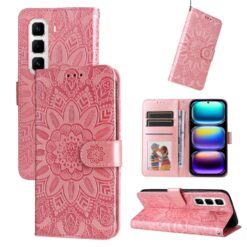 Peněženkové pouzdro Embossing Pattern Slunečnice růžové – Infinix Hot 50 Pro+ (50 Pro Plus) | Levné Kryty | Levné Kryty | Levné Kryty