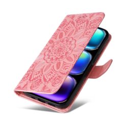 Peněženkové pouzdro Embossing Pattern Slunečnice růžové – Infinix Hot 50 Pro+ (50 Pro Plus) | Levné Kryty | Levné Kryty | Levné Kryty