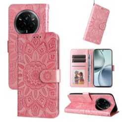 Peněženkové pouzdro Embossing Pattern Slunečnice růžové – Realme 14 Pro+ (14 Pro Plus) | Levné Kryty | Levné Kryty | Levné Kryty