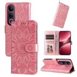 Peněženkové pouzdro Embossing Pattern Slunečnice růžové – Vivo V50 Lite | Levné Kryty | Levné Kryty | Levné Kryty