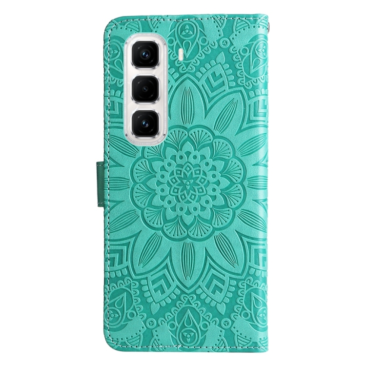 Peněženkové pouzdro Embossing Pattern Slunečnice zelené – Infinix Hot 50 Pro+ (50 Pro Plus) | Levné Kryty | Levné Kryty | Levné Kryty