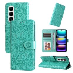 Peněženkové pouzdro Embossing Pattern Slunečnice zelené – Infinix Hot 50 Pro+ (50 Pro Plus) | Levné Kryty | Levné Kryty | Levné Kryty