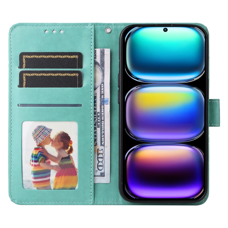 Peněženkové pouzdro Embossing Pattern Slunečnice zelené – Infinix Hot 50 Pro+ (50 Pro Plus) | Levné Kryty | Levné Kryty | Levné Kryty