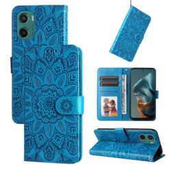 Peněženkové pouzdro Embossing Pattern Slunečnice modré – Motorola Moto G05 / E15 | Levné Kryty | Levné Kryty | Levné Kryty