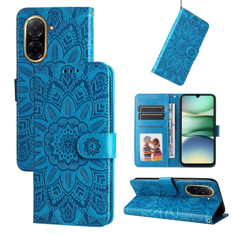 Peněženkové pouzdro Embossing Pattern Slunečnice modré – Xiaomi Redmi A5 | Levné Kryty | Levné Kryty | Levné Kryty