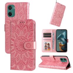 Peněženkové pouzdro Embossing Pattern Slunečnice růžové – Motorola Moto G05 / E15 | Levné Kryty | Levné Kryty | Levné Kryty