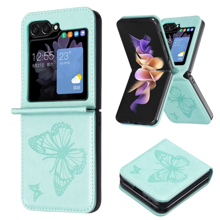 Pouzdro Embossing Pattern Motyl zelené – Samsung Galaxy Z Flip 5 | Levné Kryty | Levné Kryty | Levné Kryty