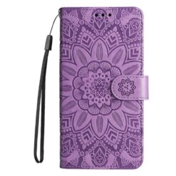 Peněženkové pouzdro Embossing Pattern Slunečnice fialové – Samsung Galaxy S25 Edge