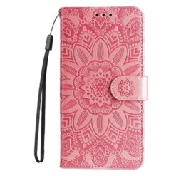 Peněženkové pouzdro Embossing Pattern Slunečnice růžové – Samsung Galaxy S25 Edge