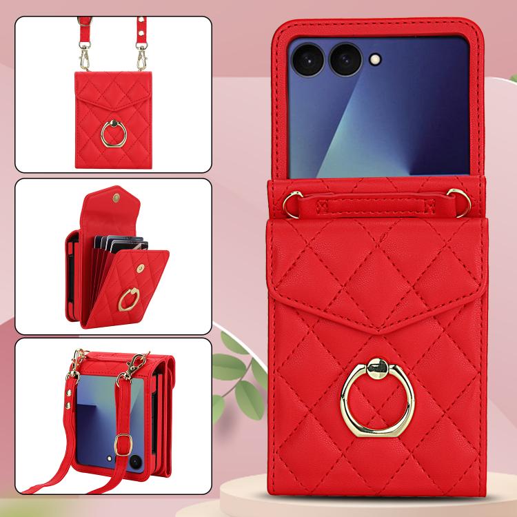 Peněženkové pouzdro Diamond Card case červené – Samsung Galaxy Z Flip 7 | Levné Kryty | Levné Kryty | Levné Kryty