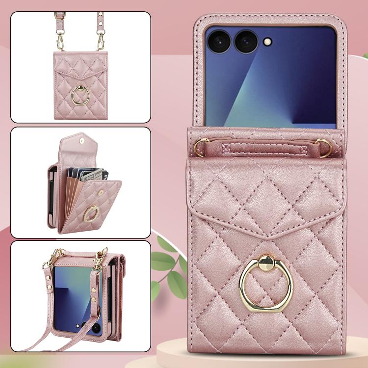Peněženkové pouzdro Diamond Card case růžové – Samsung Galaxy Z Flip 7 | Levné Kryty | Levné Kryty | Levné Kryty