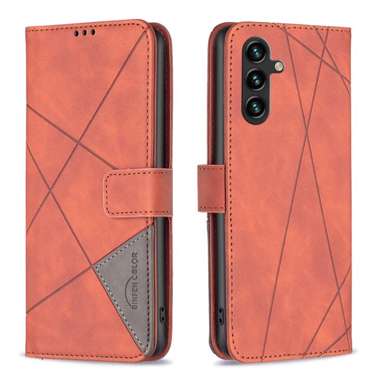 Knížkové pouzdro Rhombus hnědé – Samsung Galaxy S25 FE | Levné Kryty | Levné Kryty | Levné Kryty