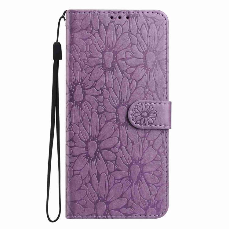 Peněženkové pouzdro Embossing Pattern Květy fialové – Xiaomi Redmi 15 4G/5G | Levné Kryty | Levné Kryty | Levné Kryty