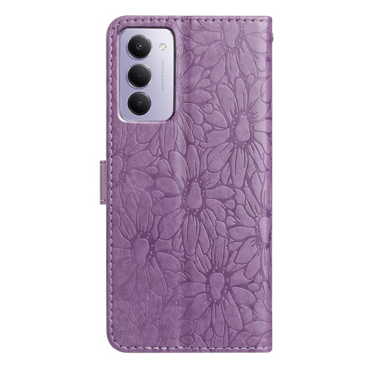 Peněženkové pouzdro Embossing Pattern Květy fialové – Xiaomi Redmi 15 4G/5G | Levné Kryty | Levné Kryty | Levné Kryty