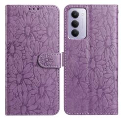 Peněženkové pouzdro Embossing Pattern Květy fialové – Xiaomi Redmi 15 4G/5G | Levné Kryty | Levné Kryty | Levné Kryty