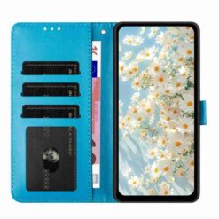 Peněženkové pouzdro Embossing Pattern Květy modré – Xiaomi Redmi 15 4G/5G | Levné Kryty | Levné Kryty | Levné Kryty