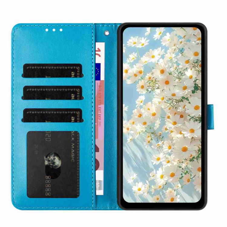 Peněženkové pouzdro Embossing Pattern Květy modré – Xiaomi Redmi 15 4G/5G | Levné Kryty | Levné Kryty | Levné Kryty