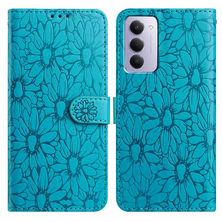 Peněženkové pouzdro Embossing Pattern Květy modré – Xiaomi Redmi 15 4G/5G | Levné Kryty | Levné Kryty | Levné Kryty