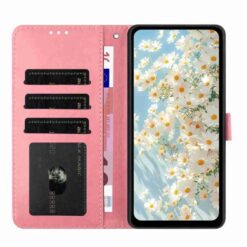 Peněženkové pouzdro Embossing Pattern Květy růžové – Xiaomi Redmi 15 4G/5G | Levné Kryty | Levné Kryty | Levné Kryty