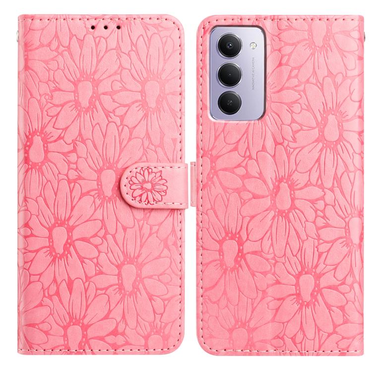 Peněženkové pouzdro Embossing Pattern Květy růžové – Xiaomi Redmi 15 4G/5G | Levné Kryty | Levné Kryty | Levné Kryty