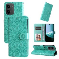 Peněženkové pouzdro Embossing Pattern Slunečnice zelené – Xiaomi Redmi 15C | Levné Kryty | Levné Kryty | Levné Kryty