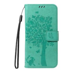 Peněženkové pouzdro Embossing Pattern Strom a kočka zelené – Google Pixel 10 Pro XL