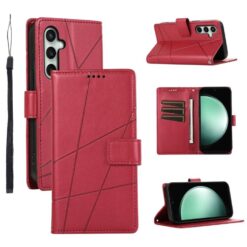 Peněženkové pouzdro Embossing Pattern Line červené – Samsung Galaxy S25 FE | Levné Kryty | Levné Kryty | Levné Kryty
