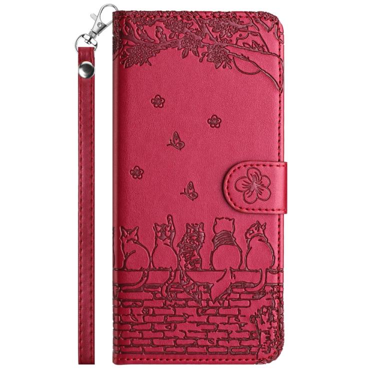 Peněženkové pouzdro Embossing Pattern Kočky červené – Samsung Galaxy S25 FE | Levné Kryty | Levné Kryty | Levné Kryty