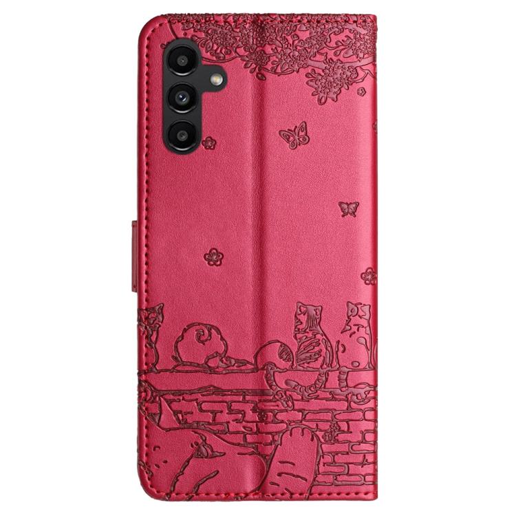Peněženkové pouzdro Embossing Pattern Kočky červené – Samsung Galaxy S25 FE | Levné Kryty | Levné Kryty | Levné Kryty