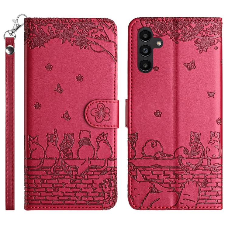 Peněženkové pouzdro Embossing Pattern Kočky červené – Samsung Galaxy S25 FE | Levné Kryty | Levné Kryty | Levné Kryty