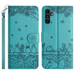 Peněženkové pouzdro Embossing Pattern Kočky modré – Samsung Galaxy S25 FE | Levné Kryty | Levné Kryty | Levné Kryty