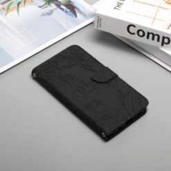 Peněženkové pouzdro Embossing Pattern Motyl a růže černé – T Phone 3 | Levné Kryty | Levné Kryty | Levné Kryty