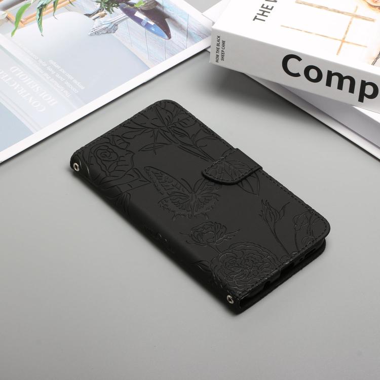 Peněženkové pouzdro Embossing Pattern Motyl a růže černé – T Phone 3 | Levné Kryty | Levné Kryty | Levné Kryty