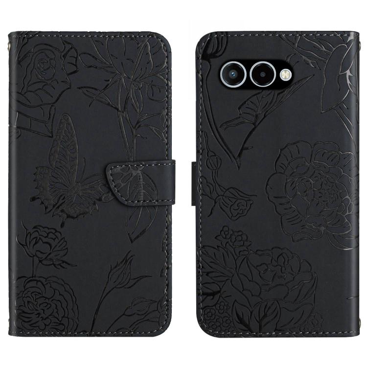 Peněženkové pouzdro Embossing Pattern Motyl a růže černé – T Phone 3 | Levné Kryty | Levné Kryty | Levné Kryty