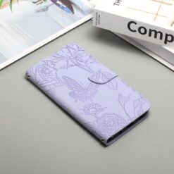 Peněženkové pouzdro Embossing Pattern Motyl a růže fialové – T Phone 3 | Levné Kryty | Levné Kryty | Levné Kryty