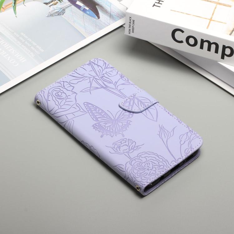Peněženkové pouzdro Embossing Pattern Motyl a růže fialové – T Phone 3 | Levné Kryty | Levné Kryty | Levné Kryty