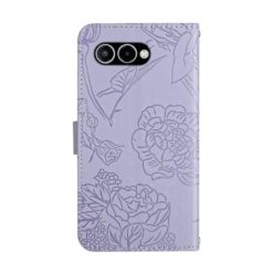 Peněženkové pouzdro Embossing Pattern Motyl a růže fialové – T Phone 3 | Levné Kryty | Levné Kryty | Levné Kryty