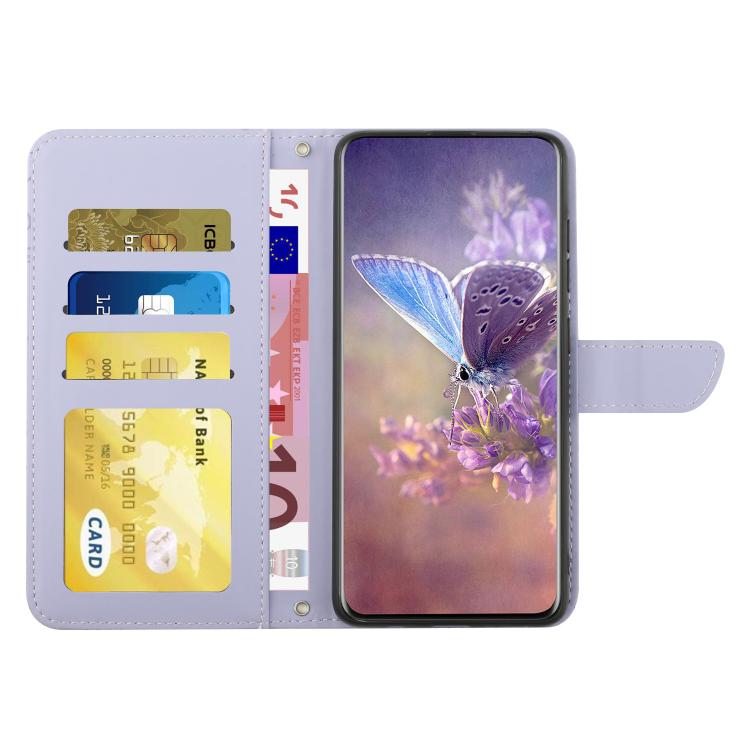 Peněženkové pouzdro Embossing Pattern Motyl a růže fialové – T Phone 3 | Levné Kryty | Levné Kryty | Levné Kryty