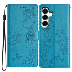 Peněženkové pouzdro Embossing Pattern Motyl modré – Samsung Galaxy S25 FE | Levné Kryty | Levné Kryty | Levné Kryty