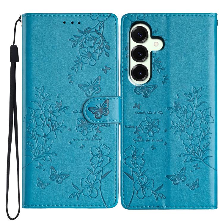Peněženkové pouzdro Embossing Pattern Motyl modré – Samsung Galaxy S25 FE | Levné Kryty | Levné Kryty | Levné Kryty