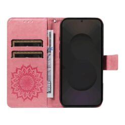 Peněženkové pouzdro Embossing Pattern Slunečnice tmavorůžové – Samsung Galaxy S25 FE | Levné Kryty | Levné Kryty | Levné Kryty