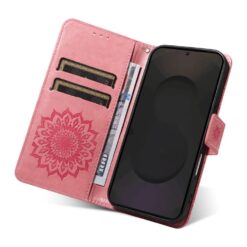 Peněženkové pouzdro Embossing Pattern Slunečnice tmavorůžové – Samsung Galaxy S25 FE | Levné Kryty | Levné Kryty | Levné Kryty