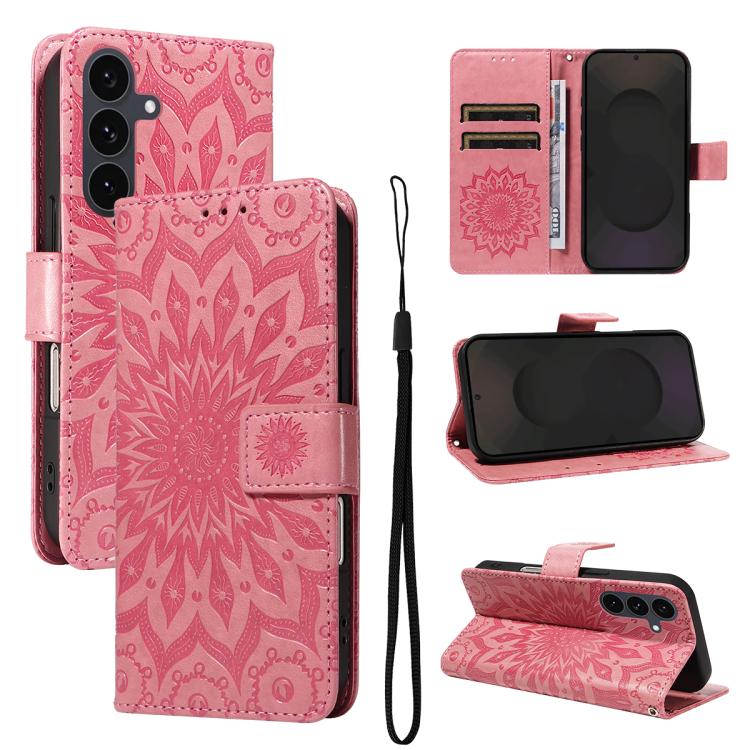Peněženkové pouzdro Embossing Pattern Slunečnice tmavorůžové – Samsung Galaxy S25 FE | Levné Kryty | Levné Kryty | Levné Kryty