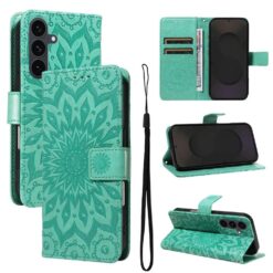 Peněženkové pouzdro Embossing Pattern Slunečnice zelené – Samsung Galaxy S25 FE | Levné Kryty | Levné Kryty | Levné Kryty