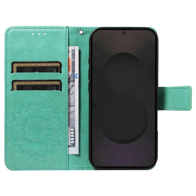 Peněženkové pouzdro Embossing Pattern Slunečnice zelené – Samsung Galaxy S25 FE | Levné Kryty | Levné Kryty | Levné Kryty