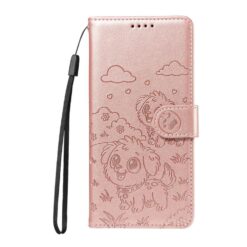 Peněženkové pouzdro Embossing Pattern Štěňátko růžové – Samsung Galaxy S25 FE