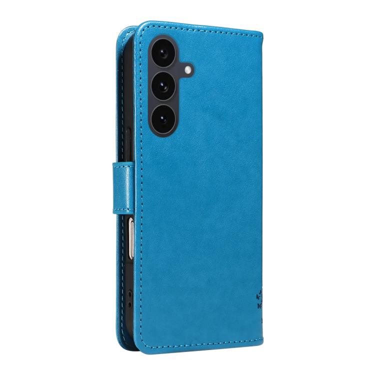 Peněženkové pouzdro Embossing Pattern Strom a kočka modré – Samsung Galaxy S25 FE | Levné Kryty | Levné Kryty | Levné Kryty