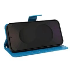 Peněženkové pouzdro Embossing Pattern Strom a kočka modré – Samsung Galaxy S25 FE | Levné Kryty | Levné Kryty | Levné Kryty