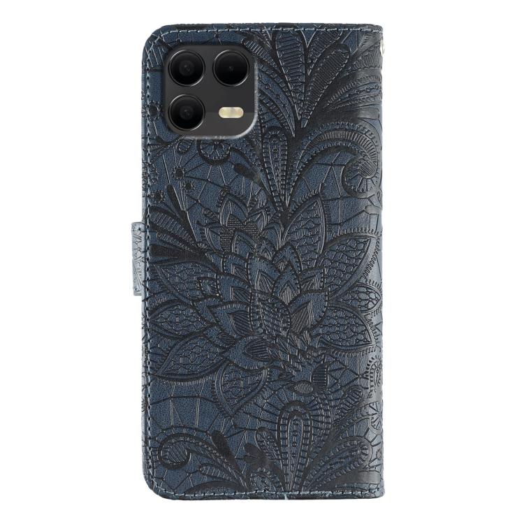 Peněženkové pouzdro Embossing Pattern Květy tmavomodré – T Phone 3 Pro | Levné Kryty | Levné Kryty | Levné Kryty
