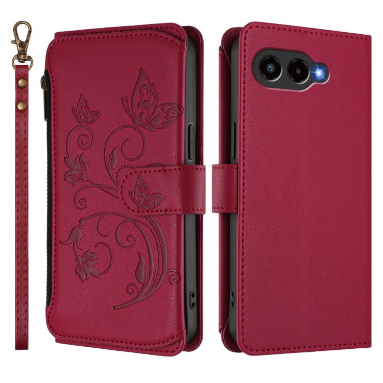 Peněženkové pouzdro Embossing Pattern Motýly bordové – T Phone 3 | Levné Kryty | Levné Kryty | Levné Kryty